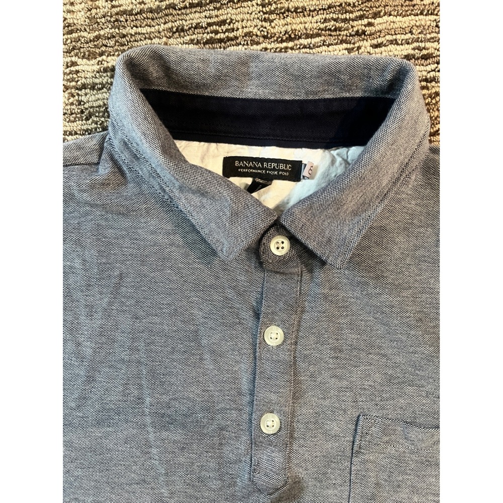 Banana Republic Mens Performance Pique Polo XL Blue Gray Heather S/785165-01